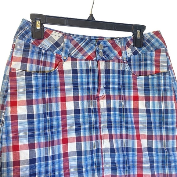 LEE Natural Fit women's size 6 blue white red plaid check cotton skort pockets - Picture 4 of 8